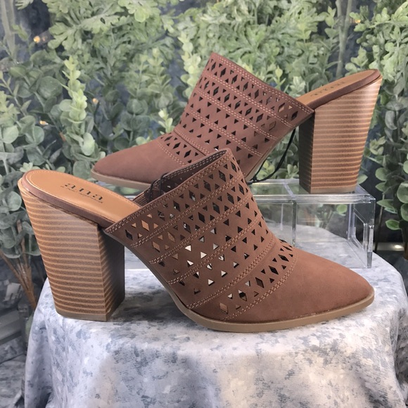 A.N.A Hiro Chocolate Laser Cut Pointed Toe Dress Mules 3.75” Heels WMS 9M✨NWT✨ - Picture 3 of 12
